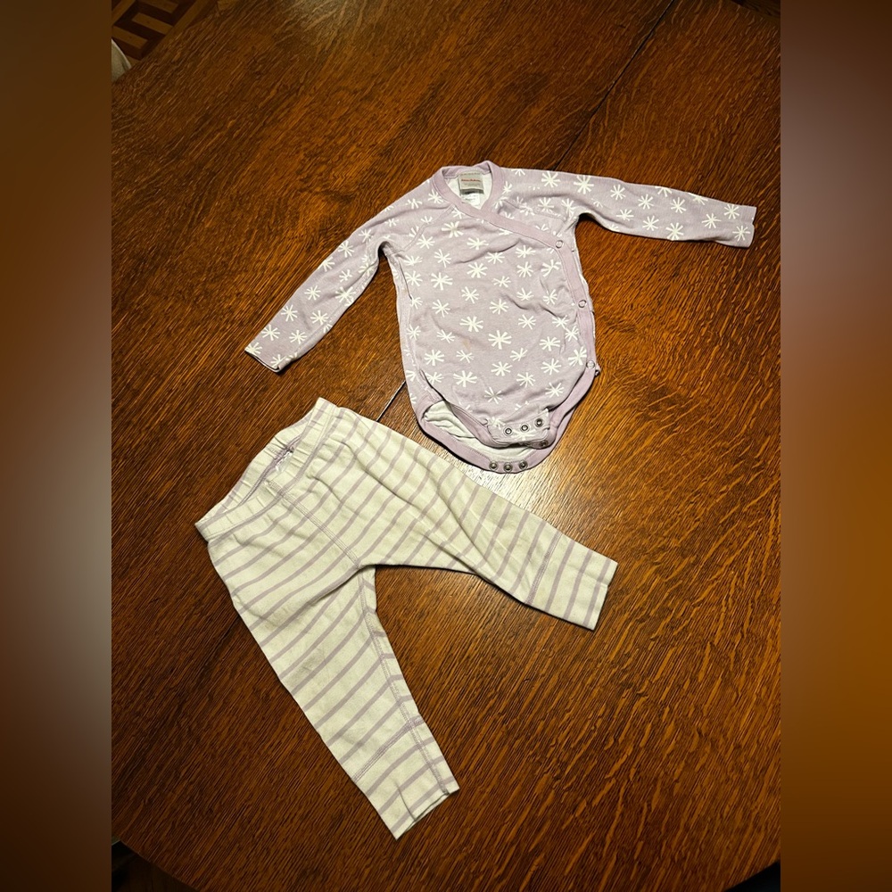 Hanna Anderson Print Onesie and Striped Pants Set